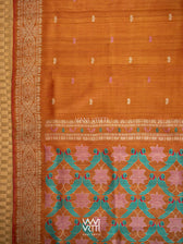 Rust Red Lotus Parrot Jaal Designer Exclusive Handspun Handwoven Tussar Silk Saree