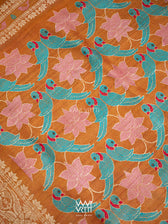 Rust Red Lotus Parrot Jaal Designer Exclusive Handspun Handwoven Tussar Silk Saree