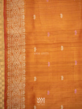 Rust Red Lotus Parrot Jaal Designer Exclusive Handspun Handwoven Tussar Silk Saree