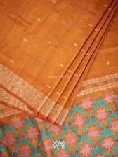 Rust Red Lotus Parrot Jaal Designer Exclusive Handspun Handwoven Tussar Silk Saree