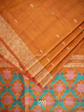 Rust Red Lotus Parrot Jaal Designer Exclusive Handspun Handwoven Tussar Silk Saree