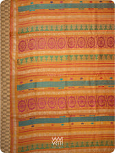 Double pallu detail showing Airavata elephant border and lotus motifs in red and mustard