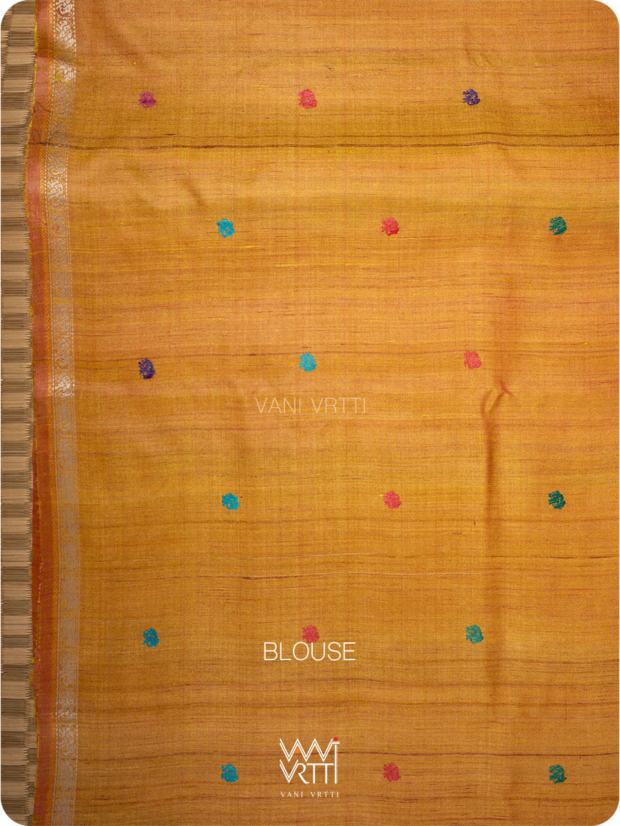 Blouse piece in mustard tussar silk, matched to the Konark saree