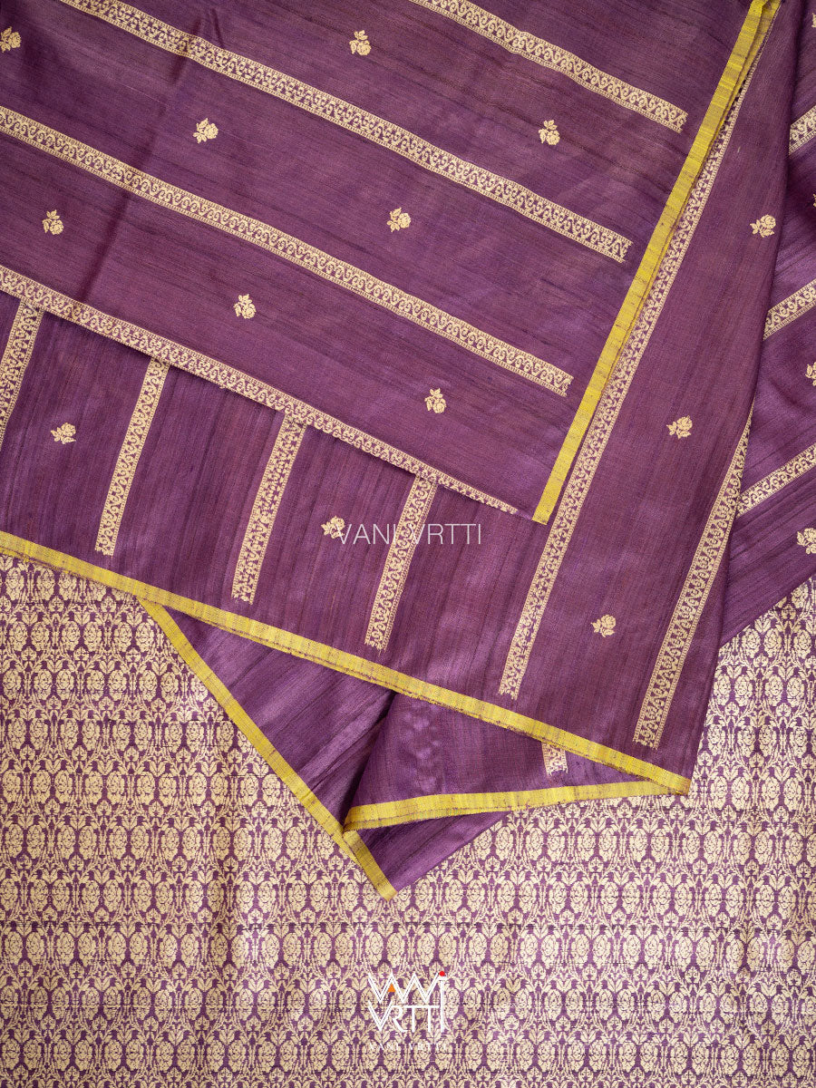 Deep Purple Gulab Jaal Master Weave Exclusive Handspun Tussar Silk Saree