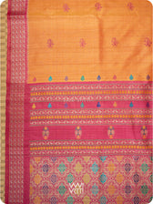Orange Pink  Nightingale Master Weave Exclusive Handspun Tussar Silk Saree