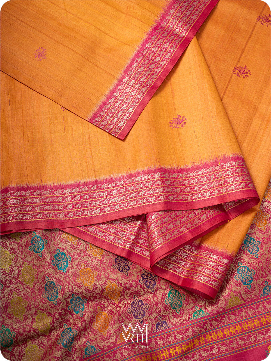 Orange Pink  Nightingale Master Weave Exclusive Handspun Tussar Silk Saree