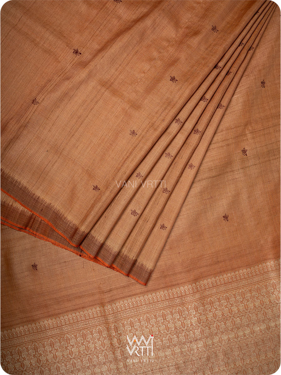 Light brown Nabh Butterfly Handspun Tussar Silk Saree