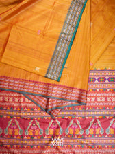 Mango Yellow Green Red Veena Pani Lata Master Weave Exclusive Handspun Tussar Silk Saree