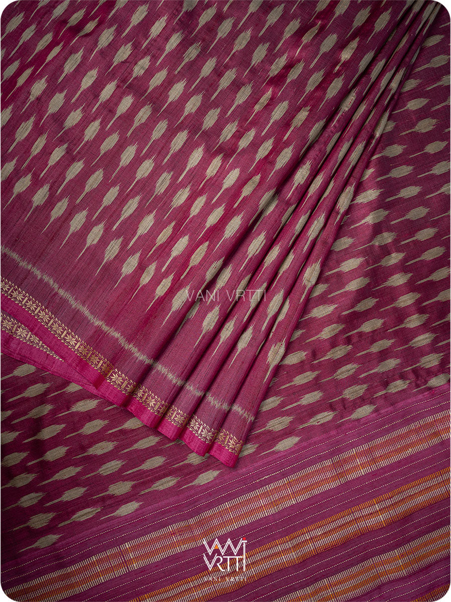 Burgundi Pink  Kadamba Ikat Handspun Tussar Silk Saree