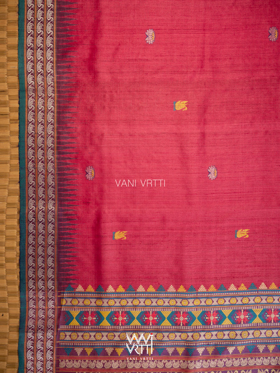 Red Purple Mustard Veena Pani Lata Master Weave Exclusive Handspun Tussar Silk Saree