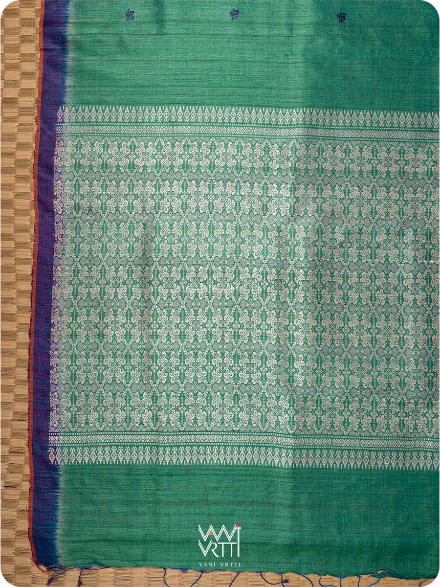Peacock Green Purple Nabh Butterfly Handspun Tussar Silk Saree