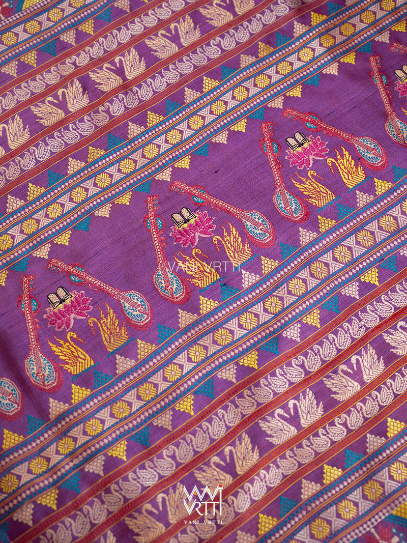 Red Purple Mustard Veena Pani Lata Master Weave Exclusive Handspun Tussar Silk Saree