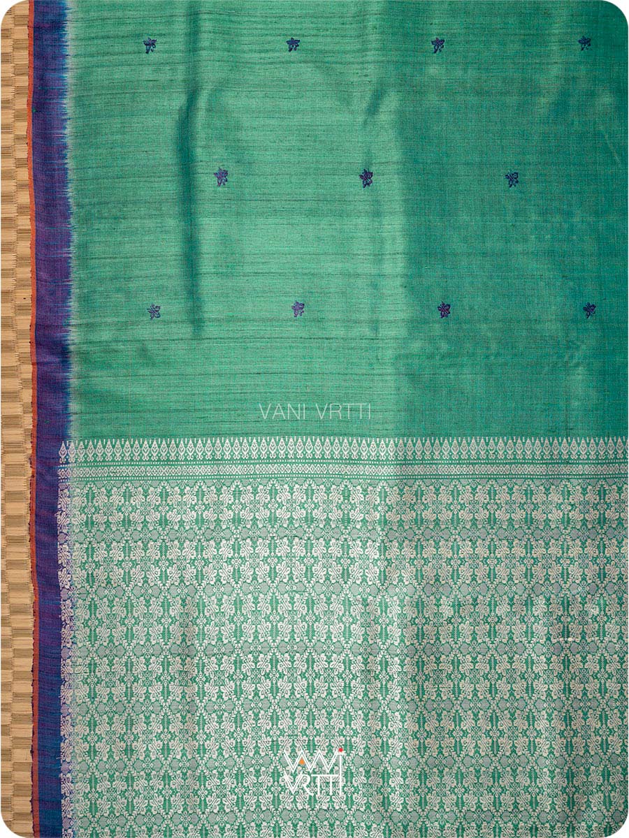 Peacock Green Purple Nabh Butterfly Handspun Tussar Silk Saree