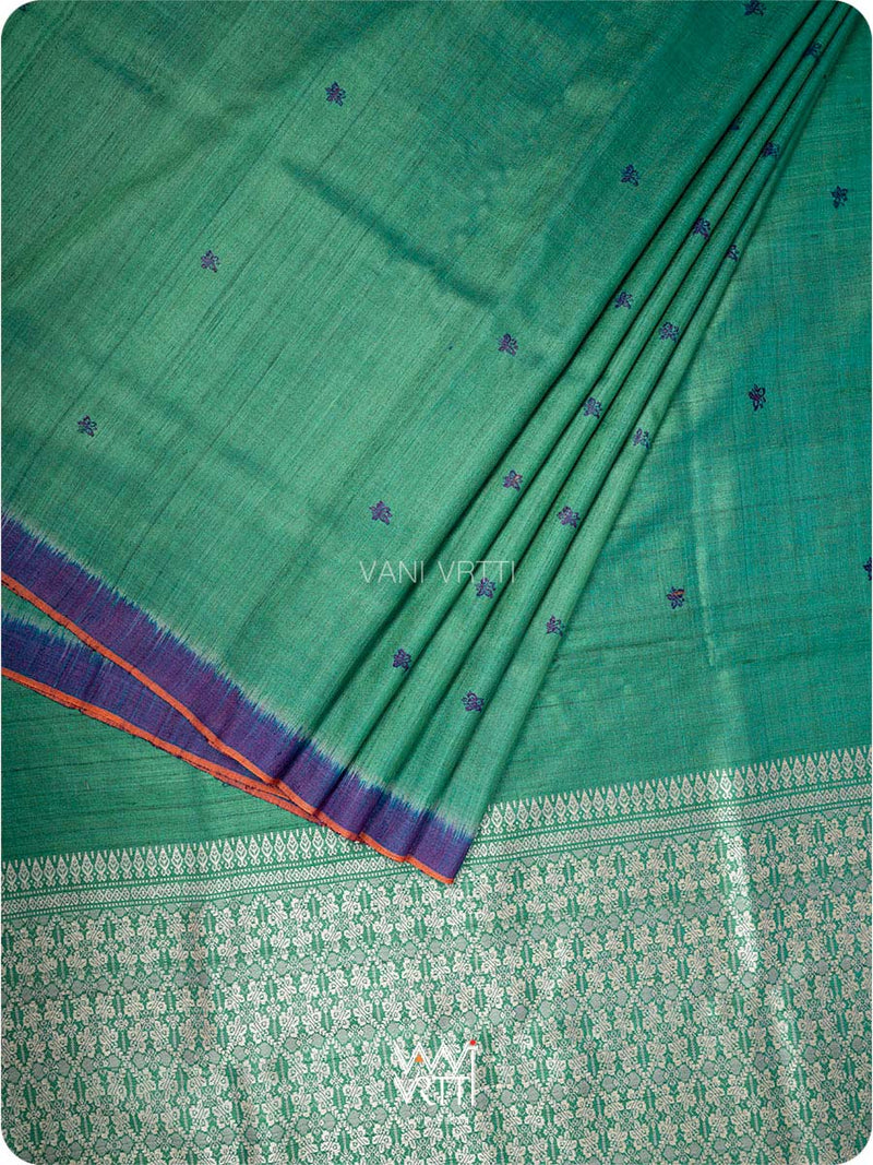 Peacock Green Purple Nabh Butterfly Handspun Tussar Silk Saree