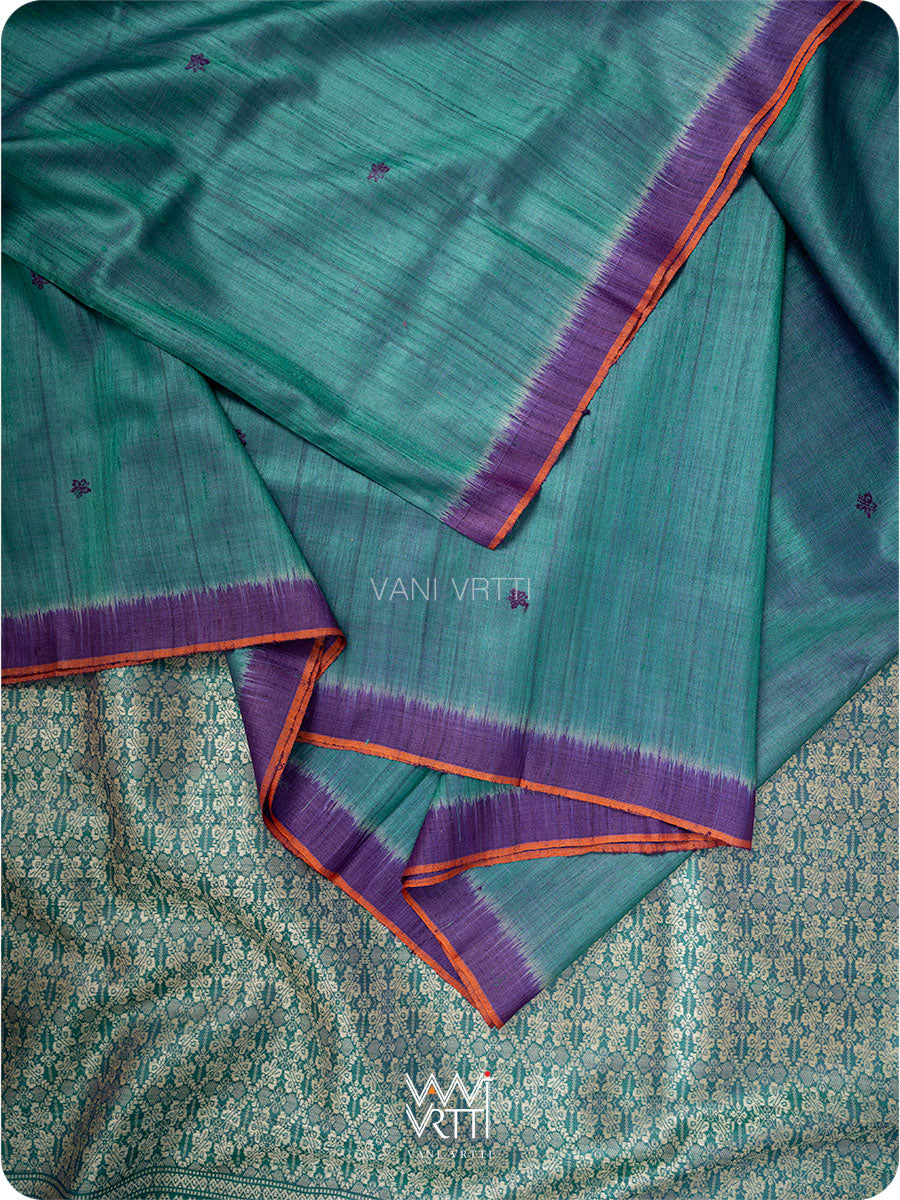 Peacock Green Purple Nabh Butterfly Handspun Tussar Silk Saree
