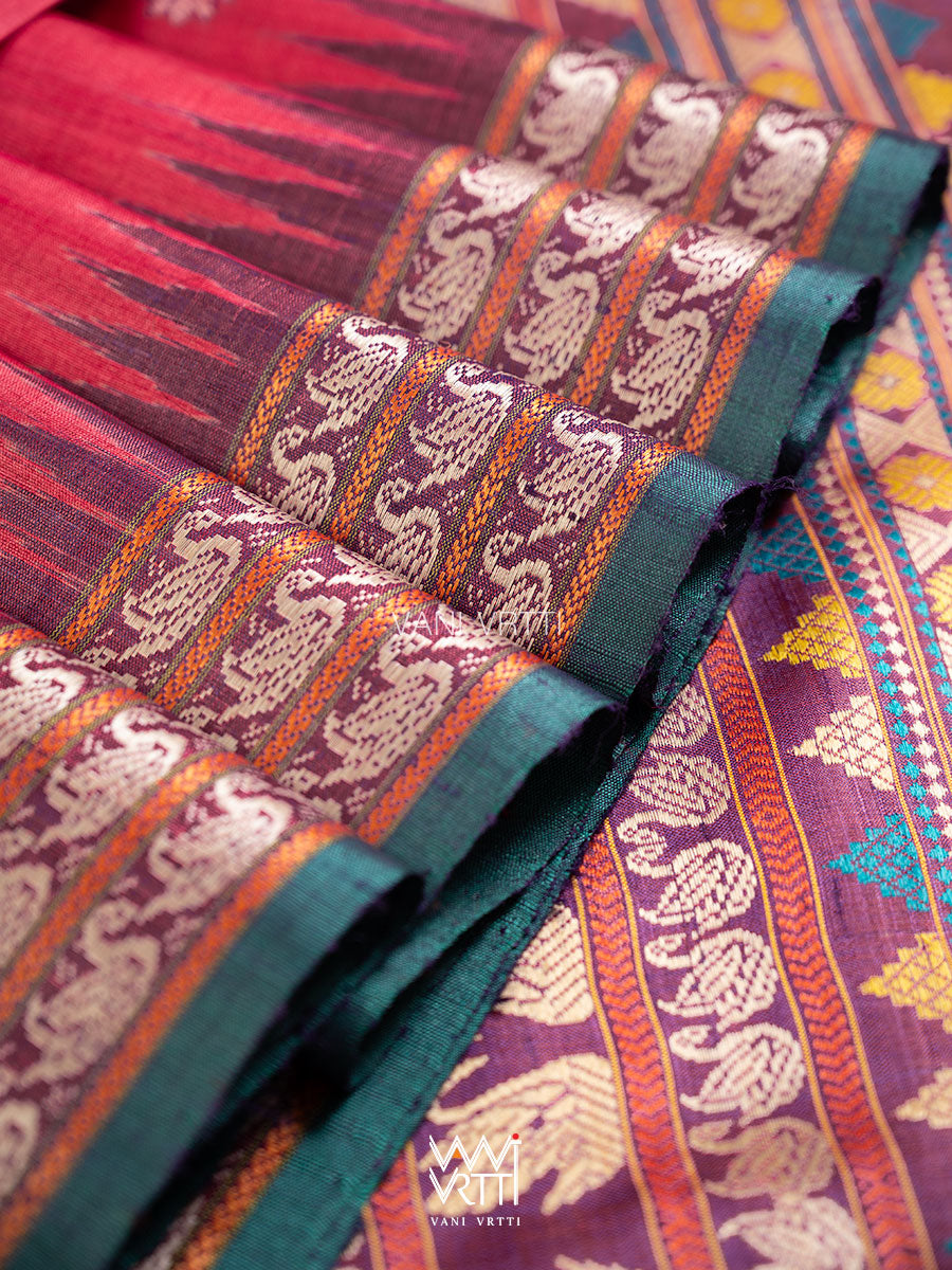Red Purple Mustard Veena Pani Lata Master Weave Exclusive Handspun Tussar Silk Saree