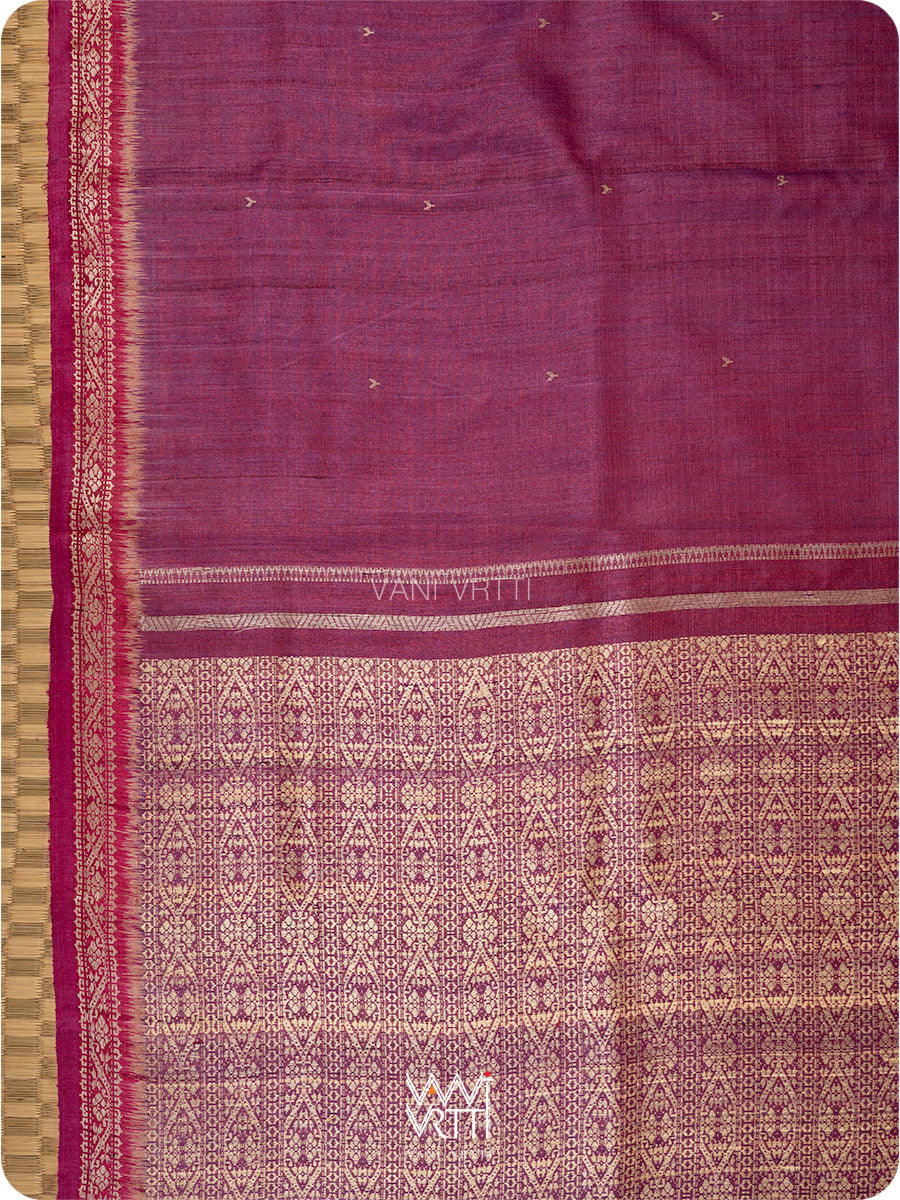 Purple Pink Madhumalati Handspun Tussar Silk Saree