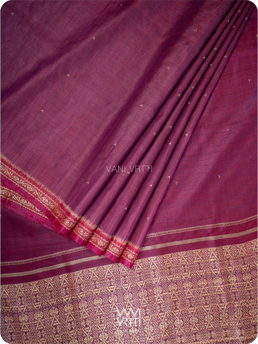 Purple Pink Madhumalati Handspun Tussar Silk Saree