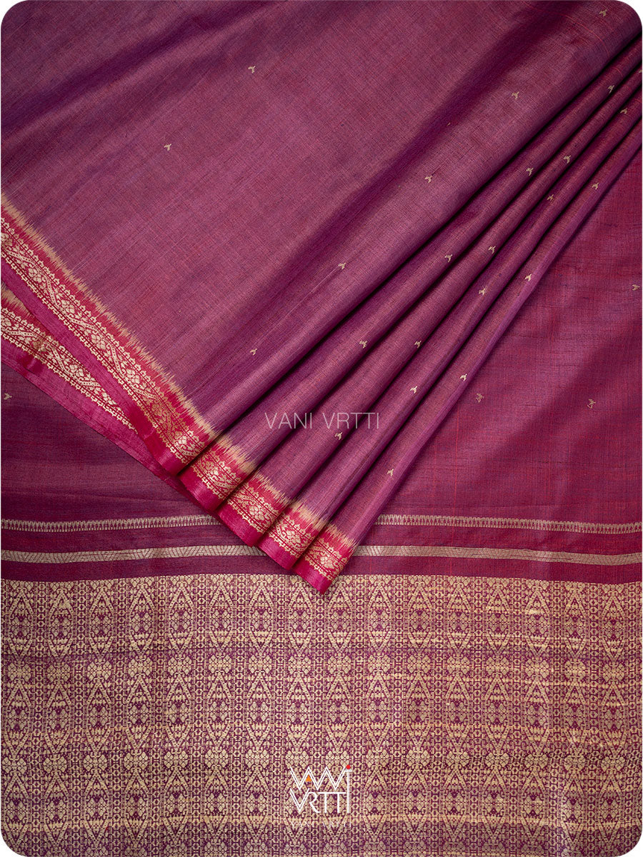 Purple Pink Madhumalati Handspun Tussar Silk Saree