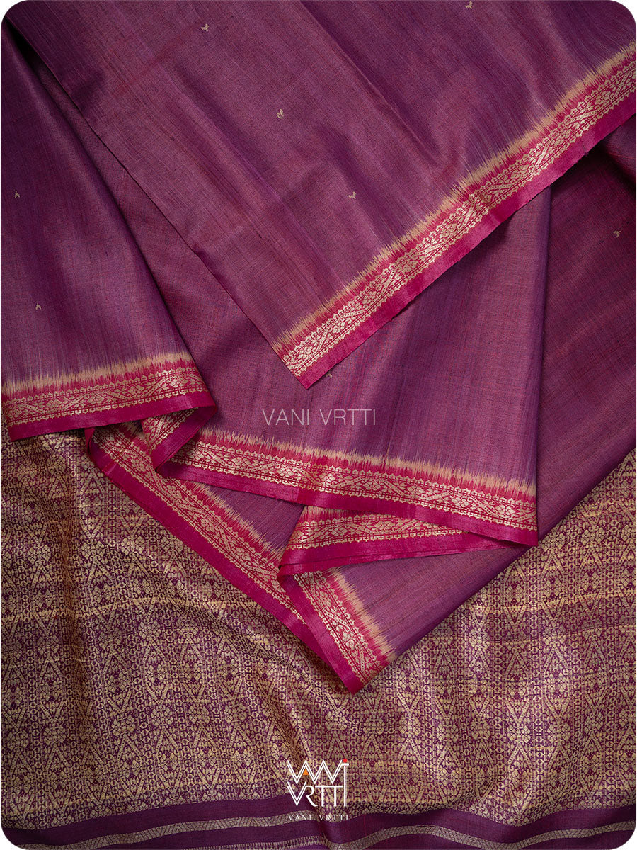 Purple Pink Madhumalati Handspun Tussar Silk Saree