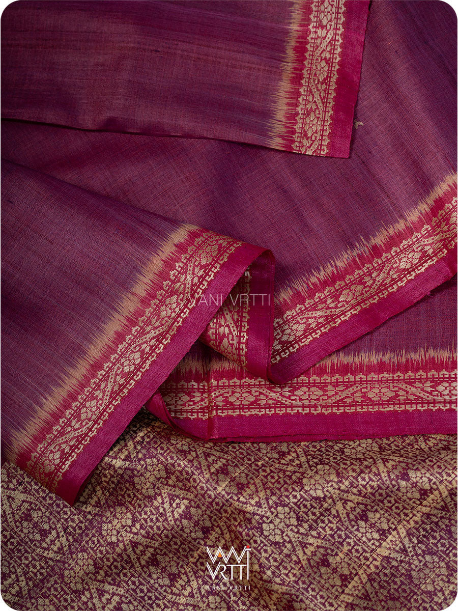 Purple Pink Madhumalati Handspun Tussar Silk Saree