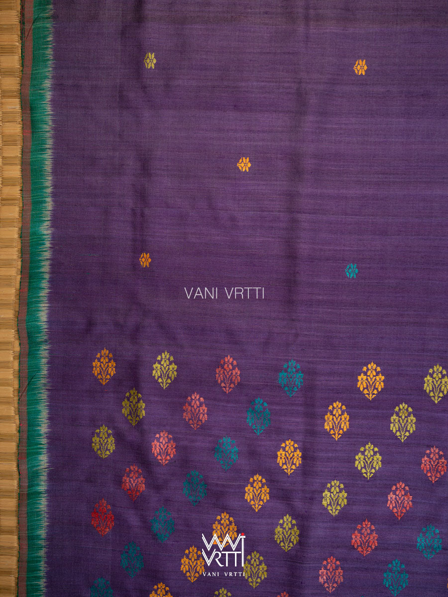 Purple Green Parijat Handspun Tussar Silk Saree