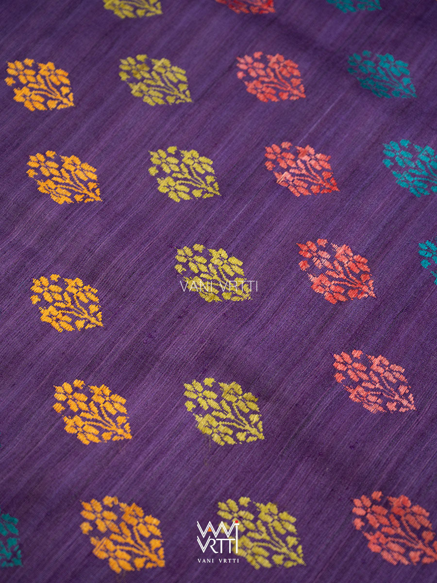 Purple Green Parijat Handspun Tussar Silk Saree