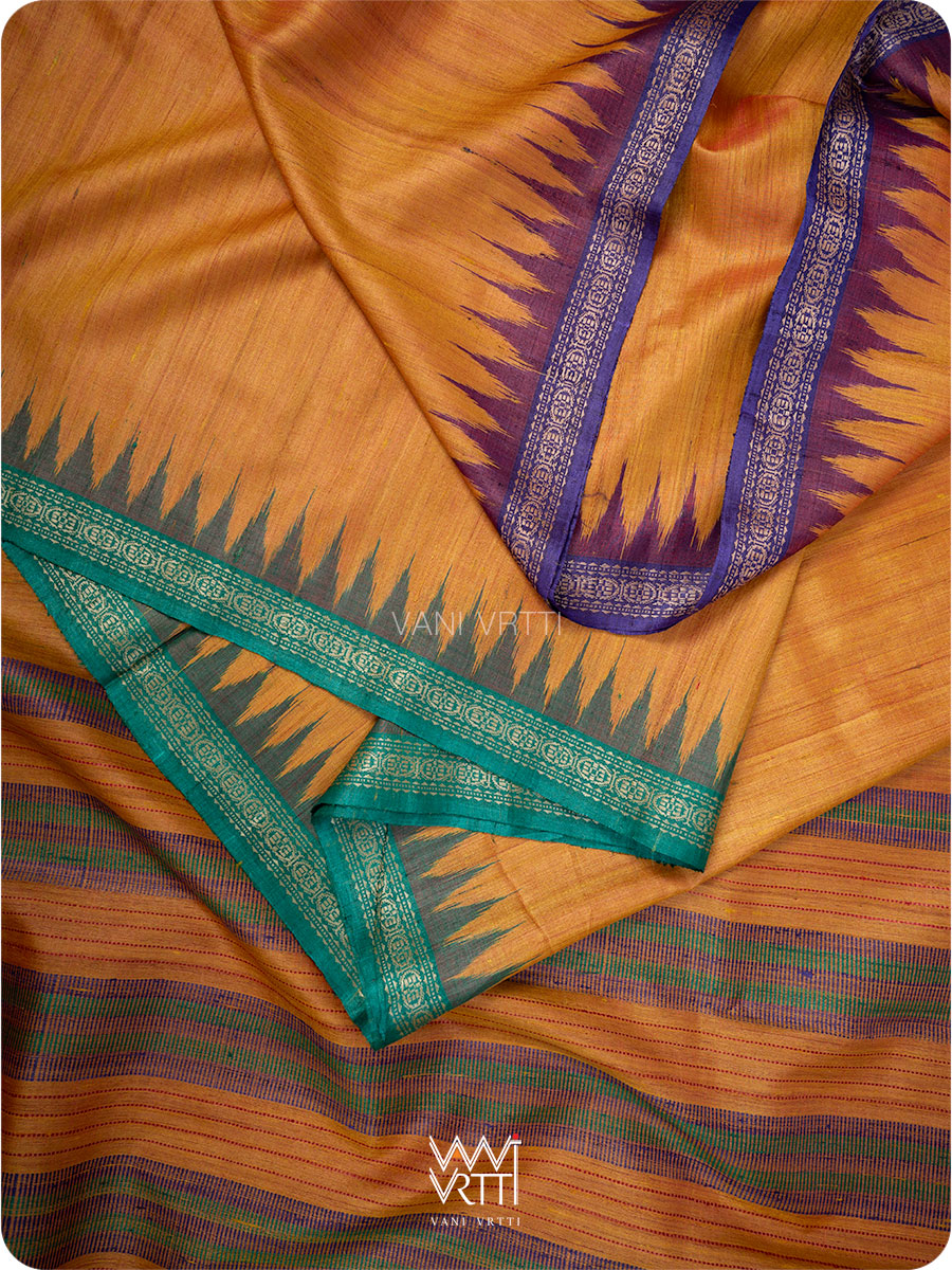 Mustard Yellow  Aarush Handspun Tussar Silk Saree