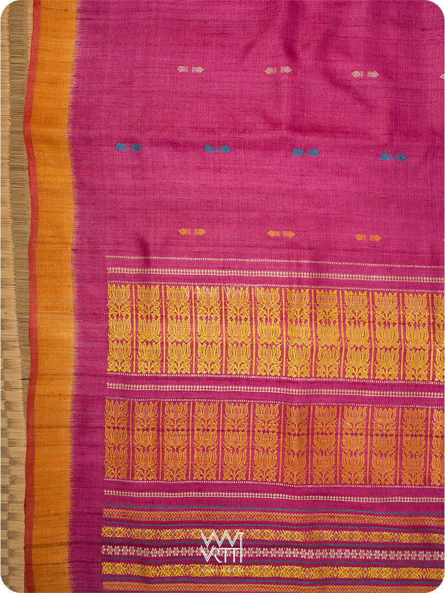 Pink  Orange  Ananta Handspun Tussar Silk Saree