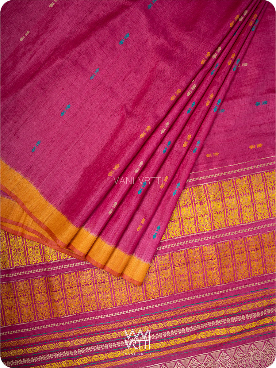Pink  Orange  Ananta Handspun Tussar Silk Saree