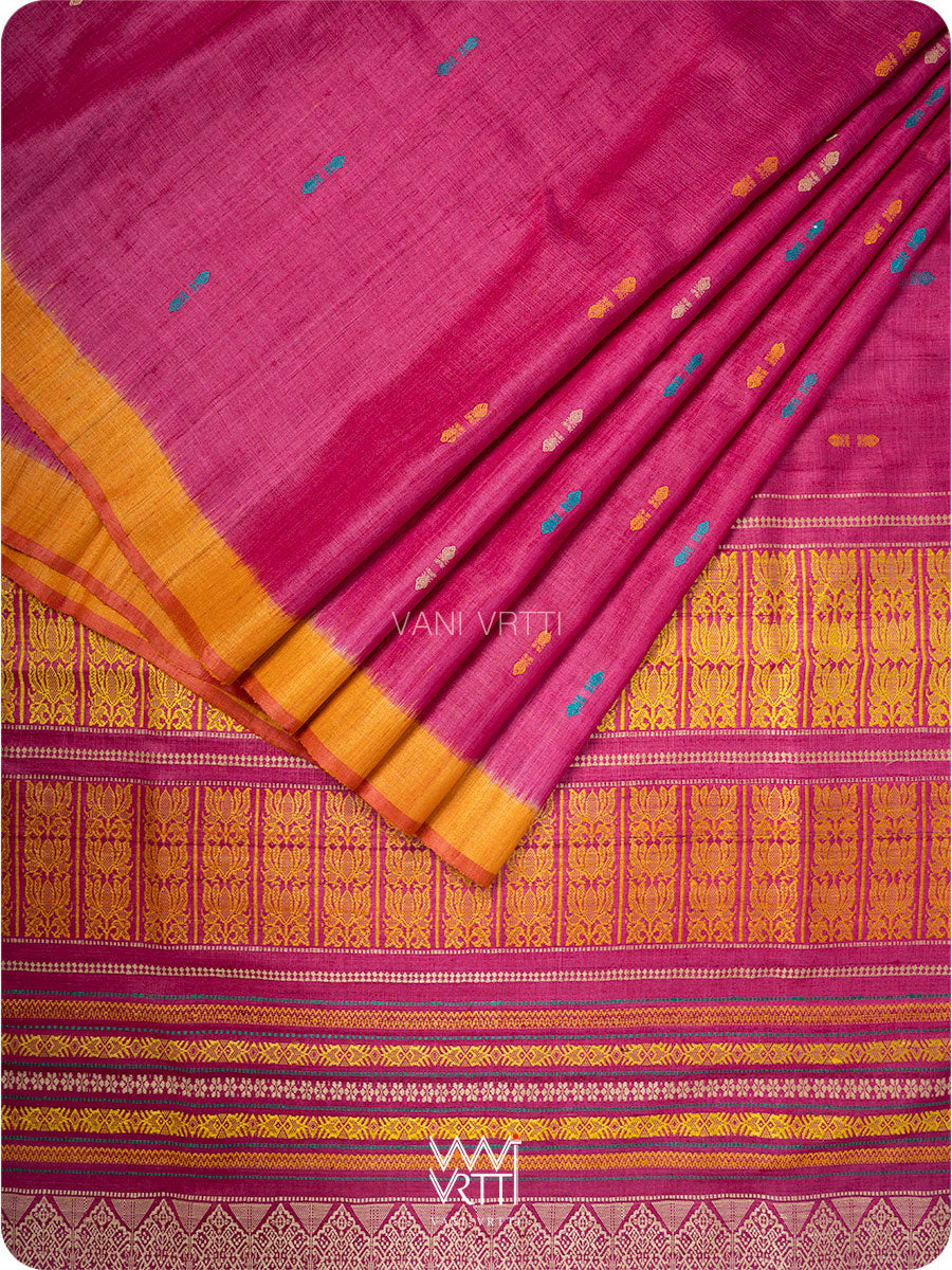 Pink Orange  Ananta Handspun Tussar Silk Saree