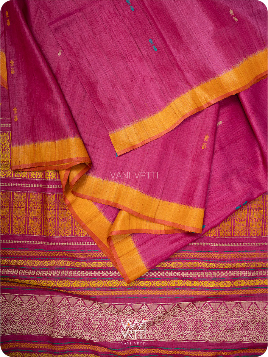 Pink  Orange  Ananta Handspun Tussar Silk Saree