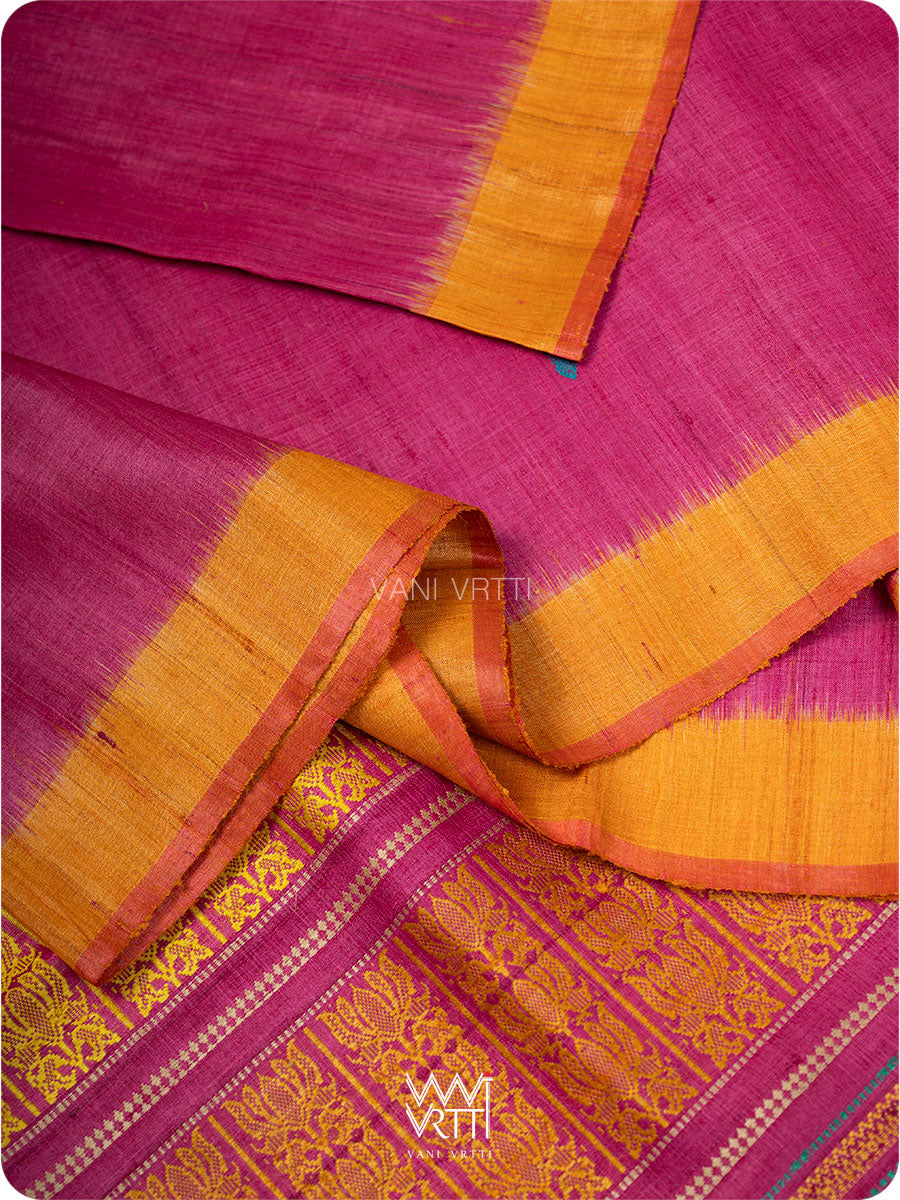Pink  Orange  Ananta Handspun Tussar Silk Saree