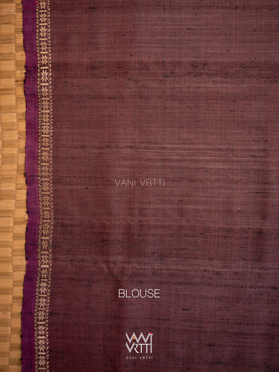 Brown Red Surya Ikat Handspun Tussar Silk Saree