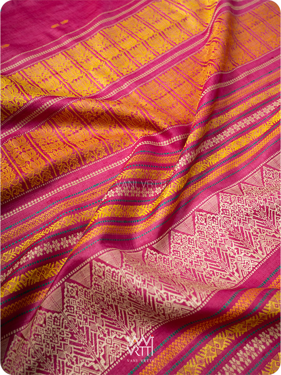 Pink  Orange  Ananta Handspun Tussar Silk Saree