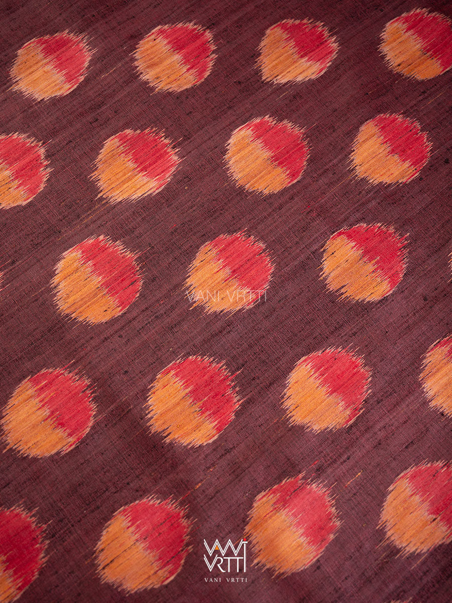 Brown Red Surya Ikat Handspun Tussar Silk Saree
