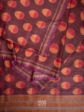 Brown Red Surya Ikat Handspun Tussar Silk Saree