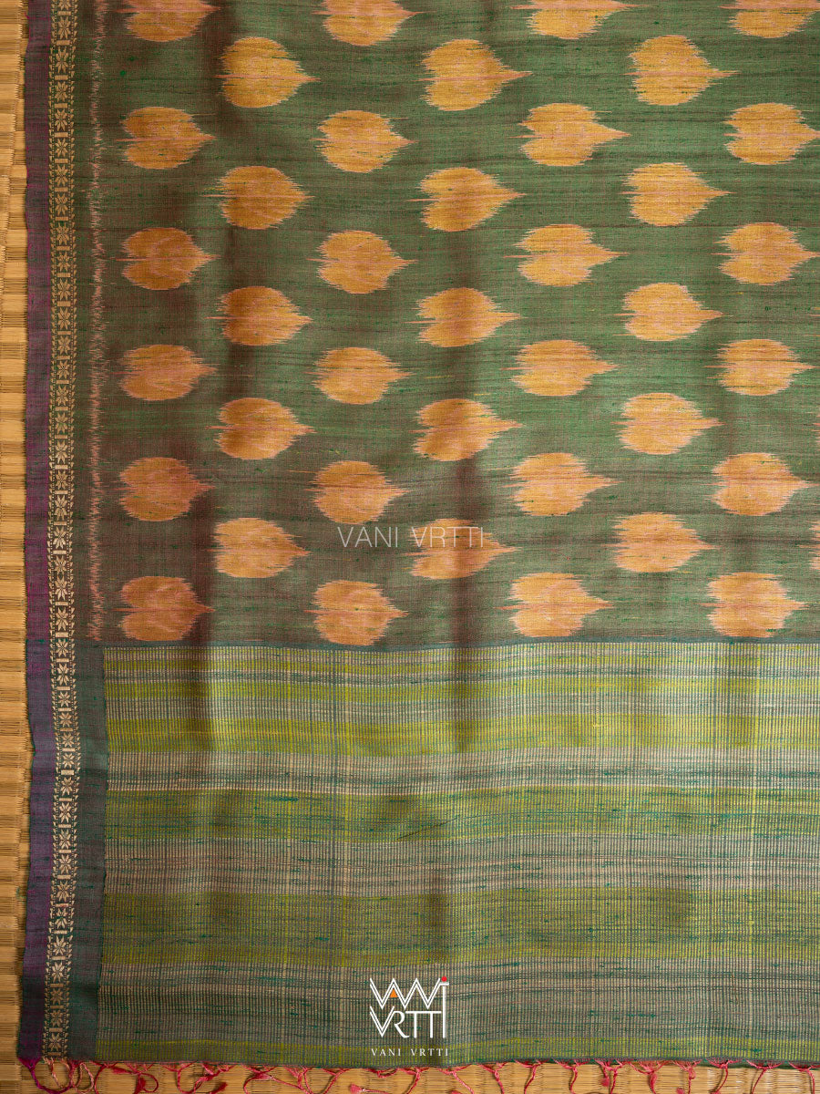 Reddish Green Dual Colour Peepal Handspun Tussar Silk Saree