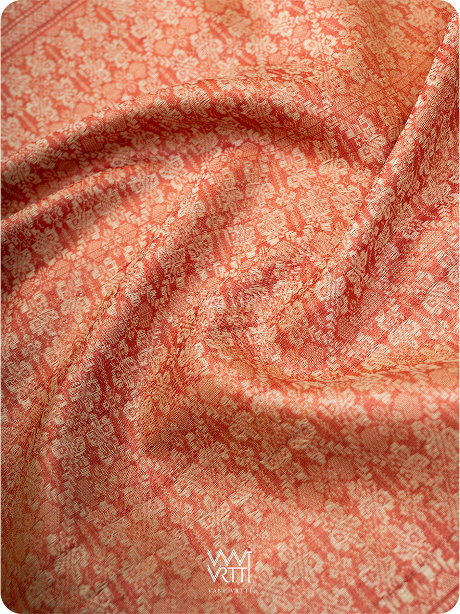 Deep Peach Red Nabh Butterfly Handspun Tussar Silk Saree
