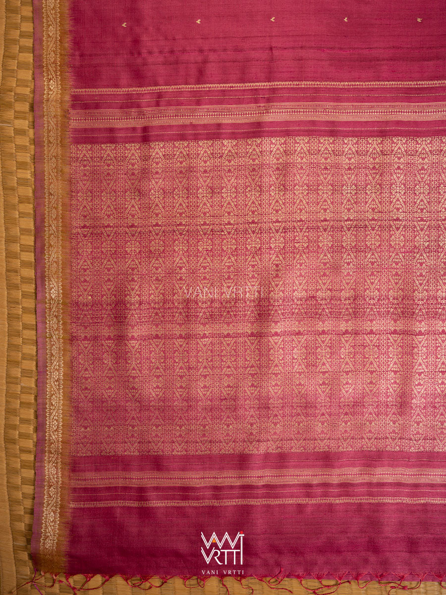 Bougainvillea Pink Mehendi Madhumalati Handspun Tussar Silk Sari