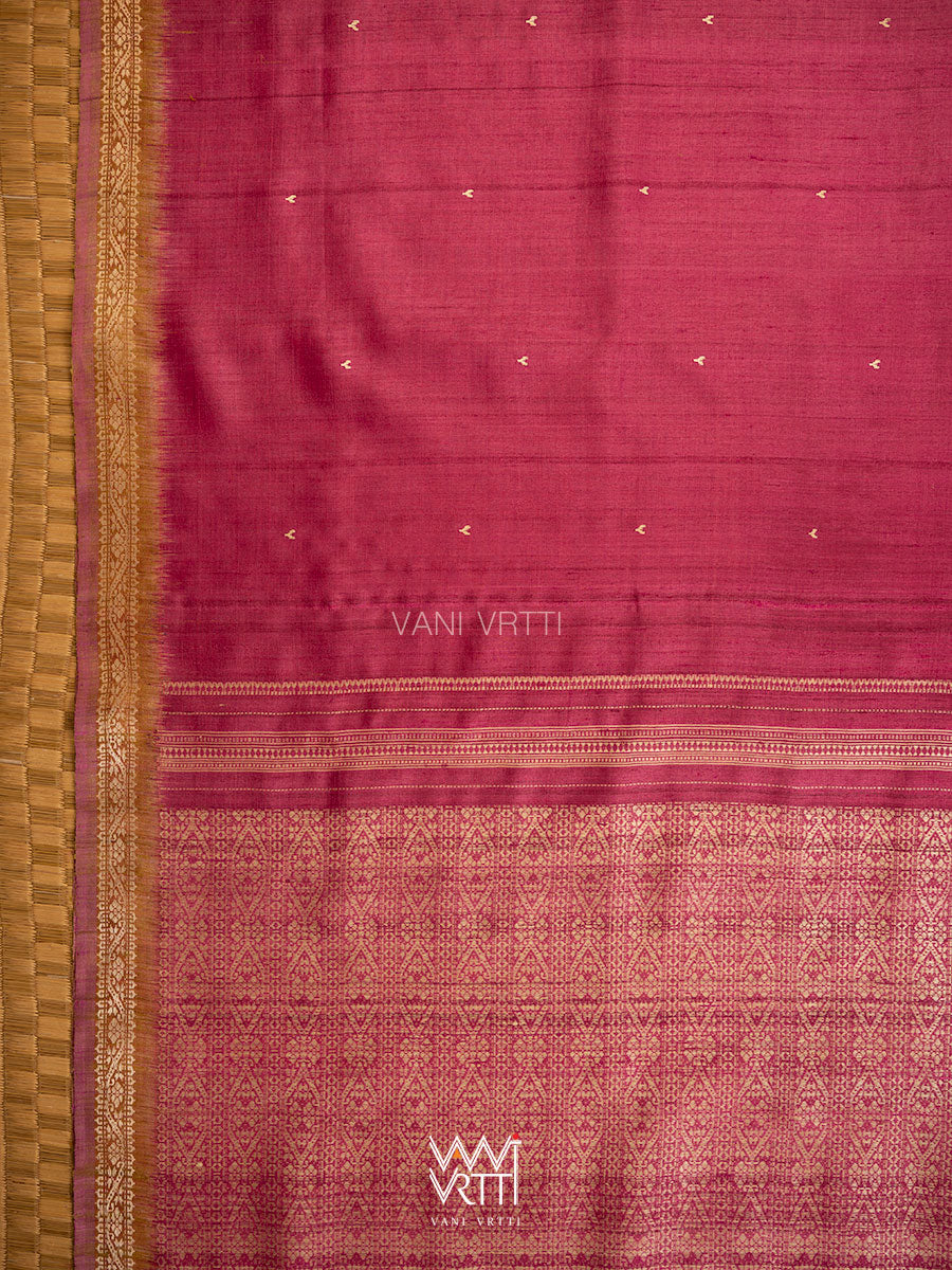 Bougainvillea Pink Mehendi Madhumalati Handspun Tussar Silk Sari