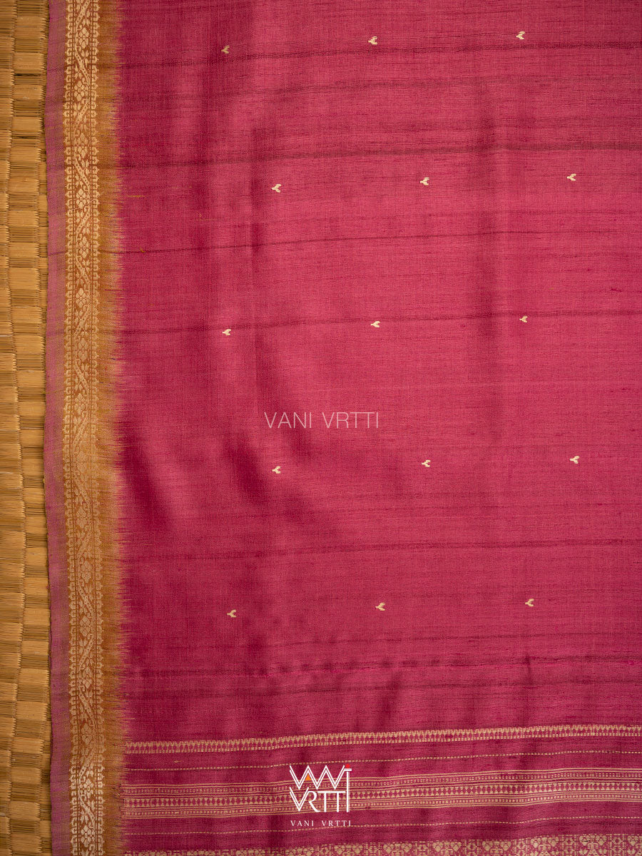 Bougainvillea Pink Mehendi Madhumalati Handspun Tussar Silk Sari