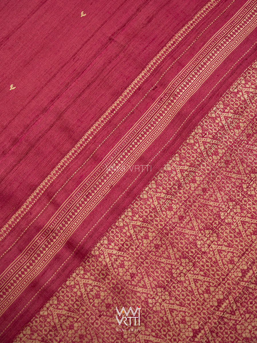 Bougainvillea Pink Mehendi Madhumalati Handspun Tussar Silk Sari