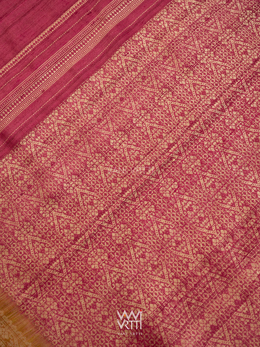 Bougainvillea Pink Mehendi Madhumalati Handspun Tussar Silk Sari