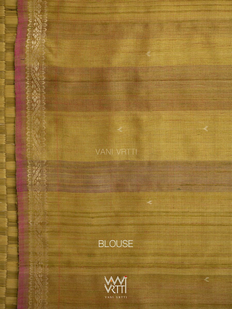 Bougainvillea Pink Mehendi Madhumalati Handspun Tussar Silk Sari