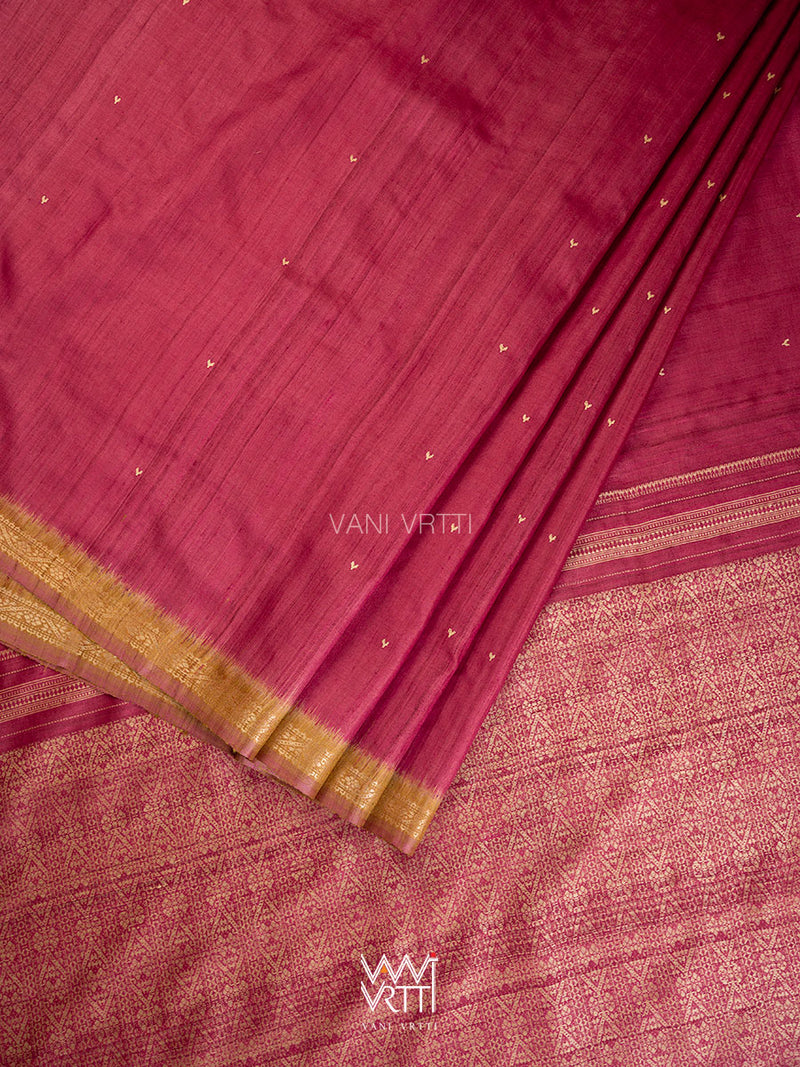 Bougainvillea Pink Mehendi Madhumalati Handspun Tussar Silk Sari