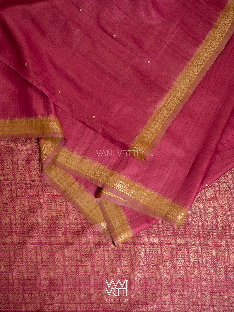 Bougainvillea Pink Mehendi Madhumalati Handspun Tussar Silk Sari