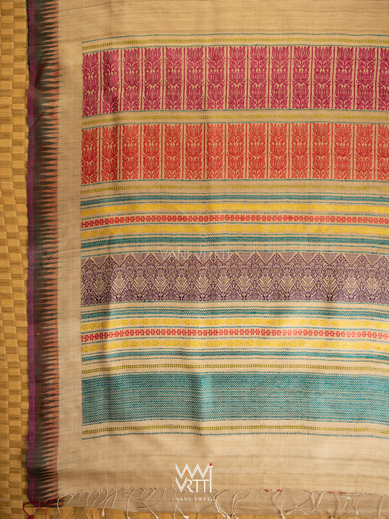 Natural Tussar Mehendi Bottle Green Ananta Handspun Tussar Silk Saree