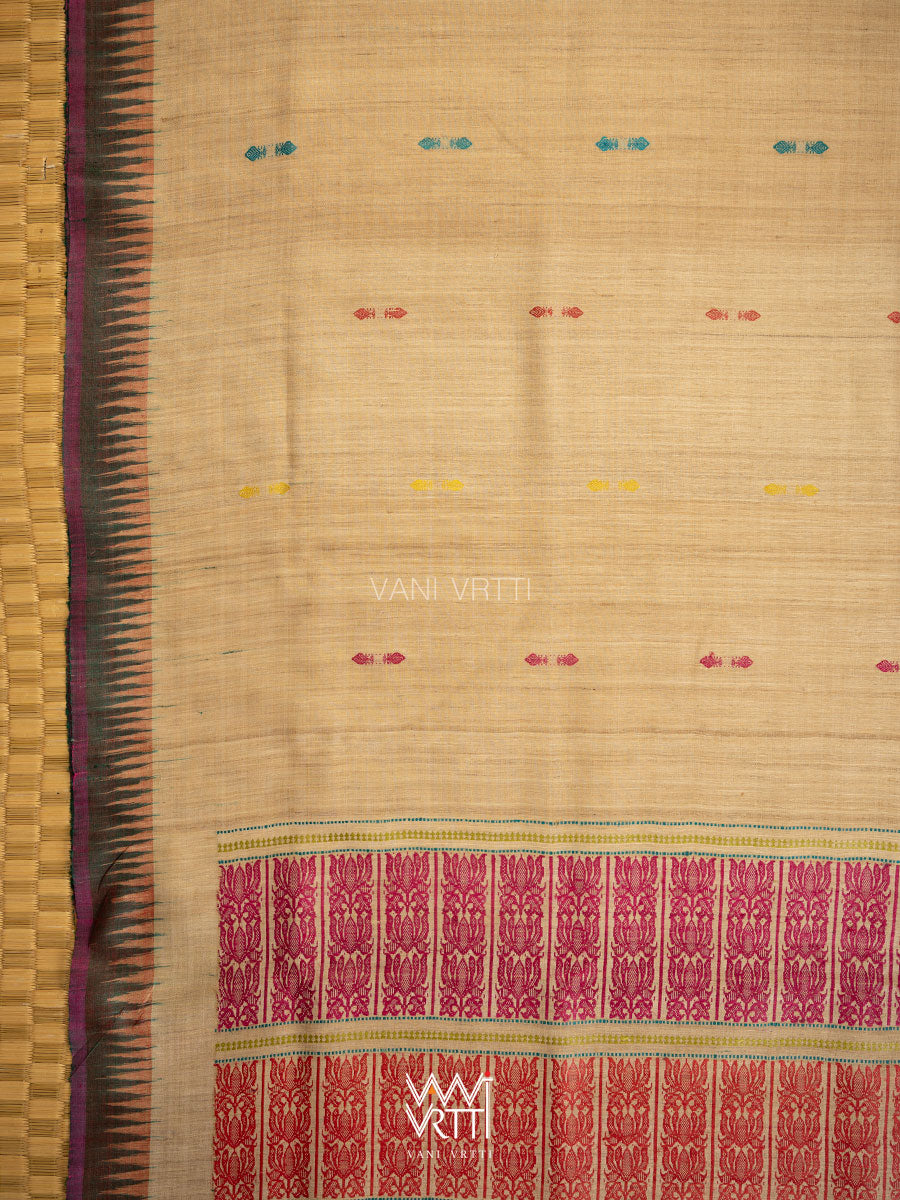 Natural Tussar Mehendi Bottle Green Ananta Handspun Tussar Silk Saree