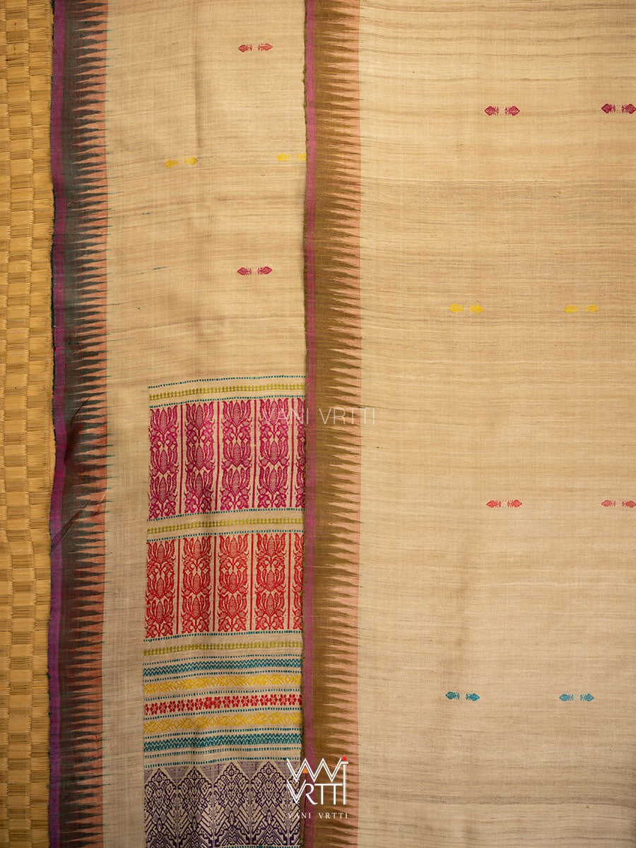 Natural Tussar Mehendi Bottle Green Ananta Handspun Tussar Silk Saree